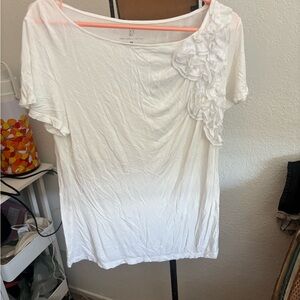 New York & Company White Ruffle Accent Tee